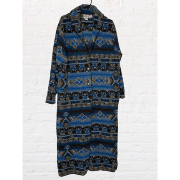 VTG Rod’s Tribal Western Aztec Button Front Duster Cardigan Women Size XL Blue